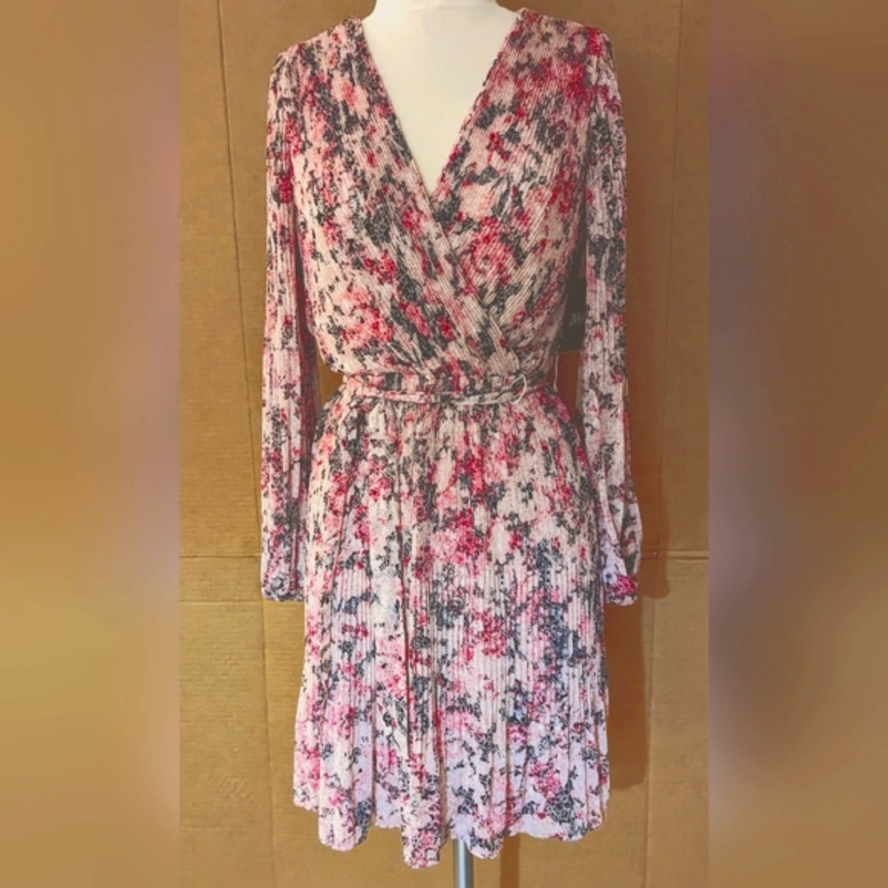 DKNY FLORAL PRINT PINK LONG SLEEVE DRESS